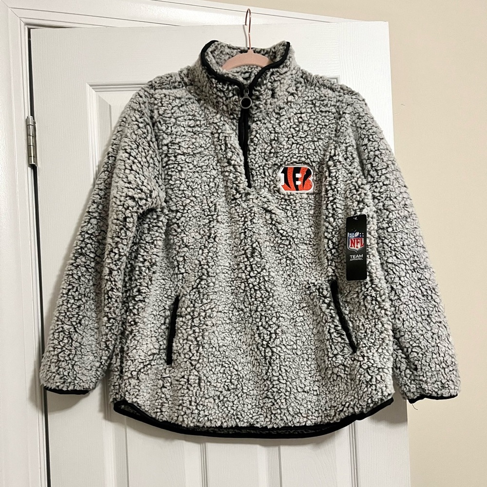 NWT NFL Cincinnati Bengals Sherpa Quarter Zip Pullover Gray Women’s L